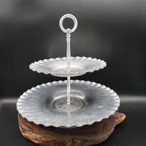 Vintage Cromwell Hand Wrought Aluminum 2 Tier Tidbit Tray Fruit Design 11"